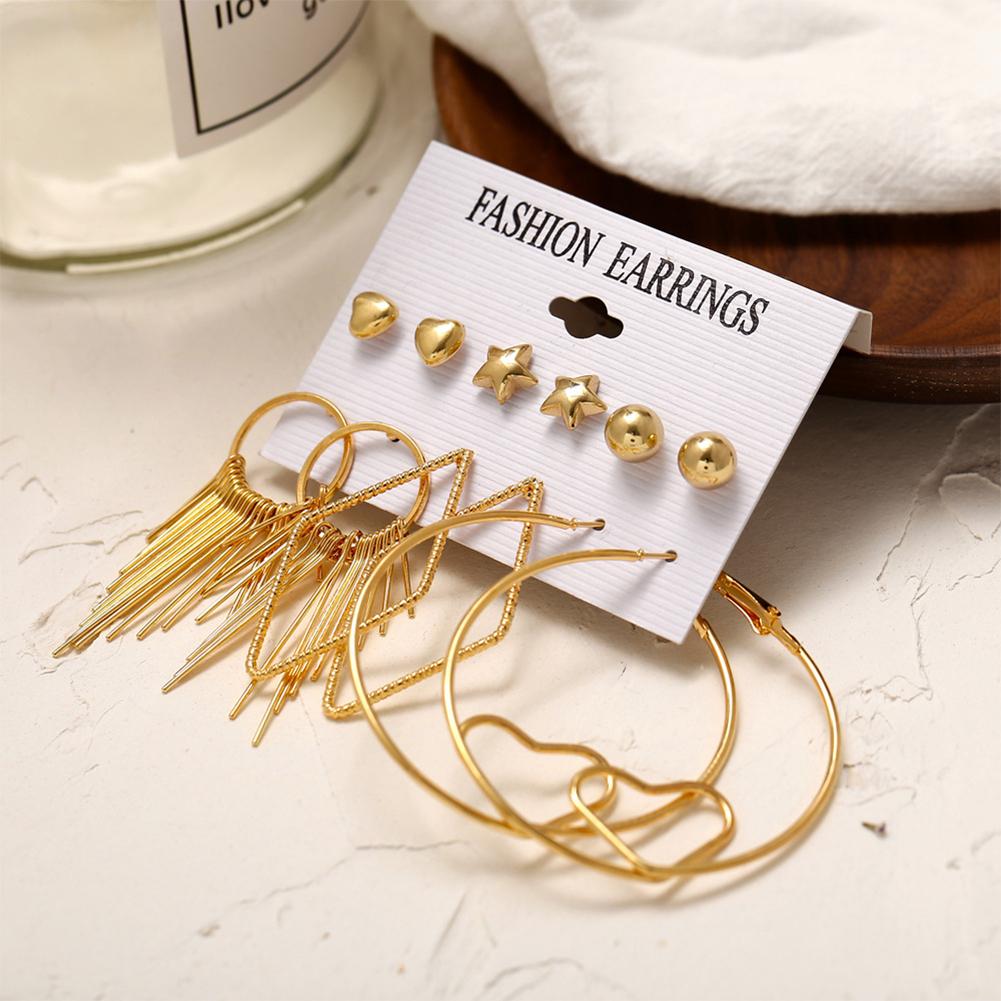 6pairs/set Women Stylish Punk Style Star Circle Tassel Earrings Set