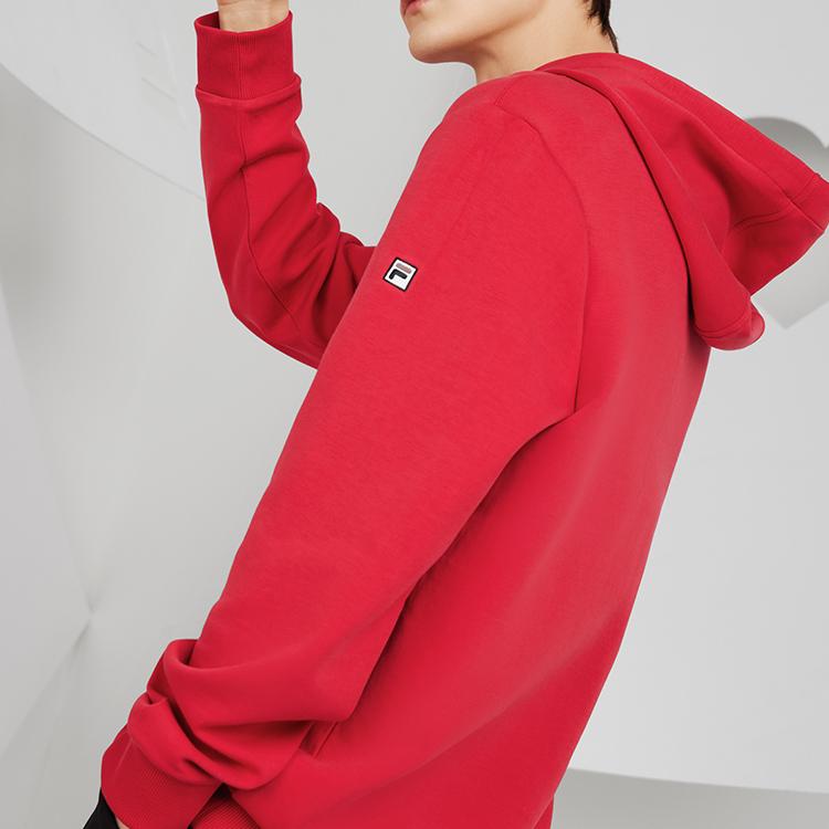 Fila Sports Leisure Knitted Hooded Pullover Sweatshirt Men Sweatshirt Hot-Red F11M218213FRD