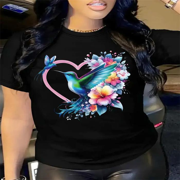 Summer Round Neck Printed Top Fashionable Casual Cute Short Sleeved Women's Pure Cotton T-shirts