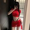 Fashion Wear Spice Girl Slim Pure Desire Red Front Shoulder Short Sleeve Low Waist Sex Underwear Hip Skirt Women