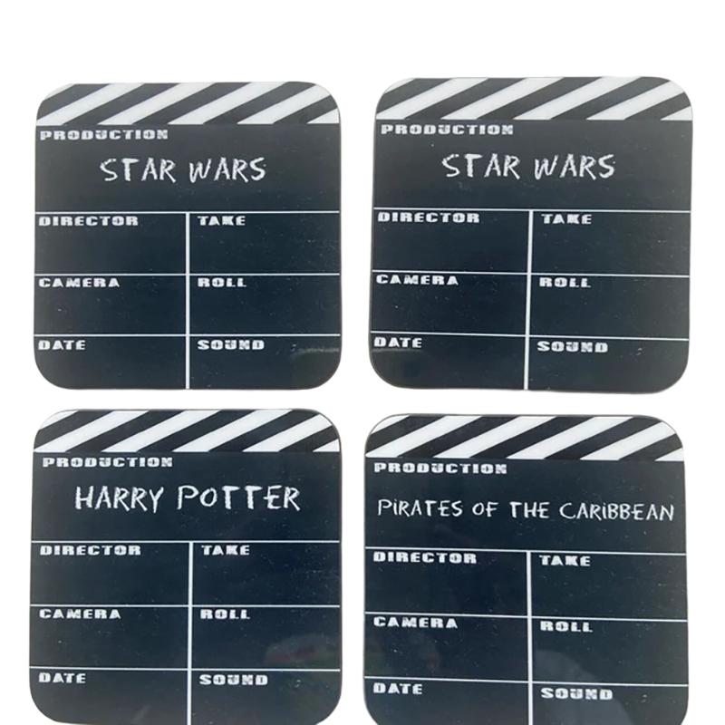 4Pcs Movie Director Lapper Board Wooden Coasters Waterproof Teapot Mats Kitchen Table Anti-Scald Mat Mug For Home Office