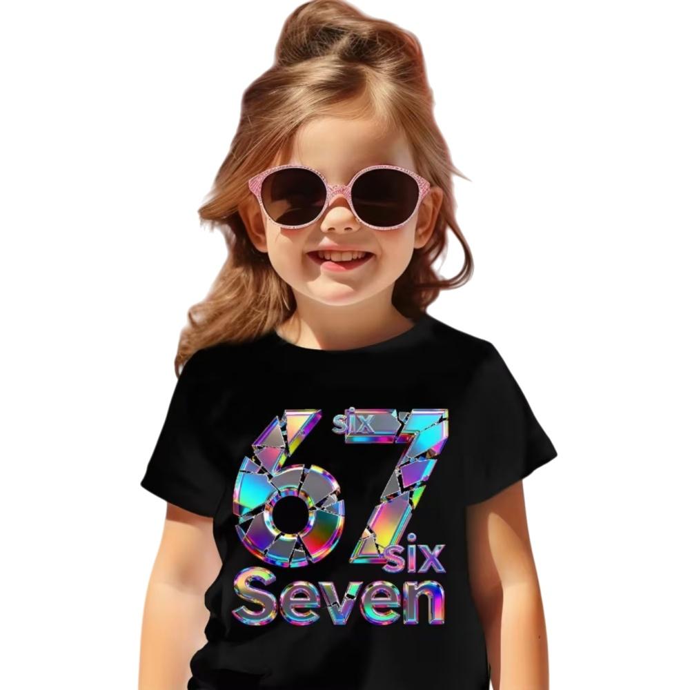 6 7 Letter Children s T-Shirts Cool Digital Print Boys Girls Summer Short Sleeve Casual Crew Neck Top Street Children s Clothing 100