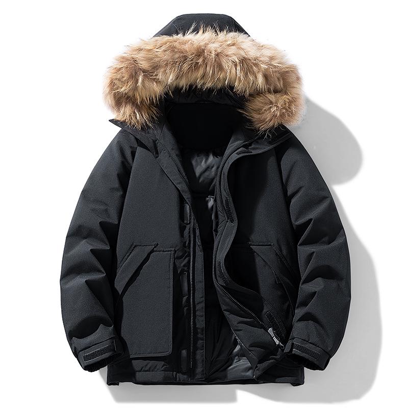 Cross2025 Men's Winter Down Jacket: Multi-Pocket, Detachable Fur Collar, 90% White Duck for Outdoor and Mountaineering.