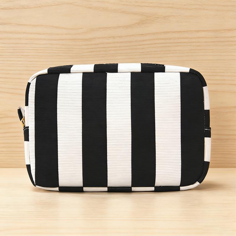Durable Corduroy Storage Bag Stripe Design Makeup Train Cases High Capacity Travel Makeup Bag