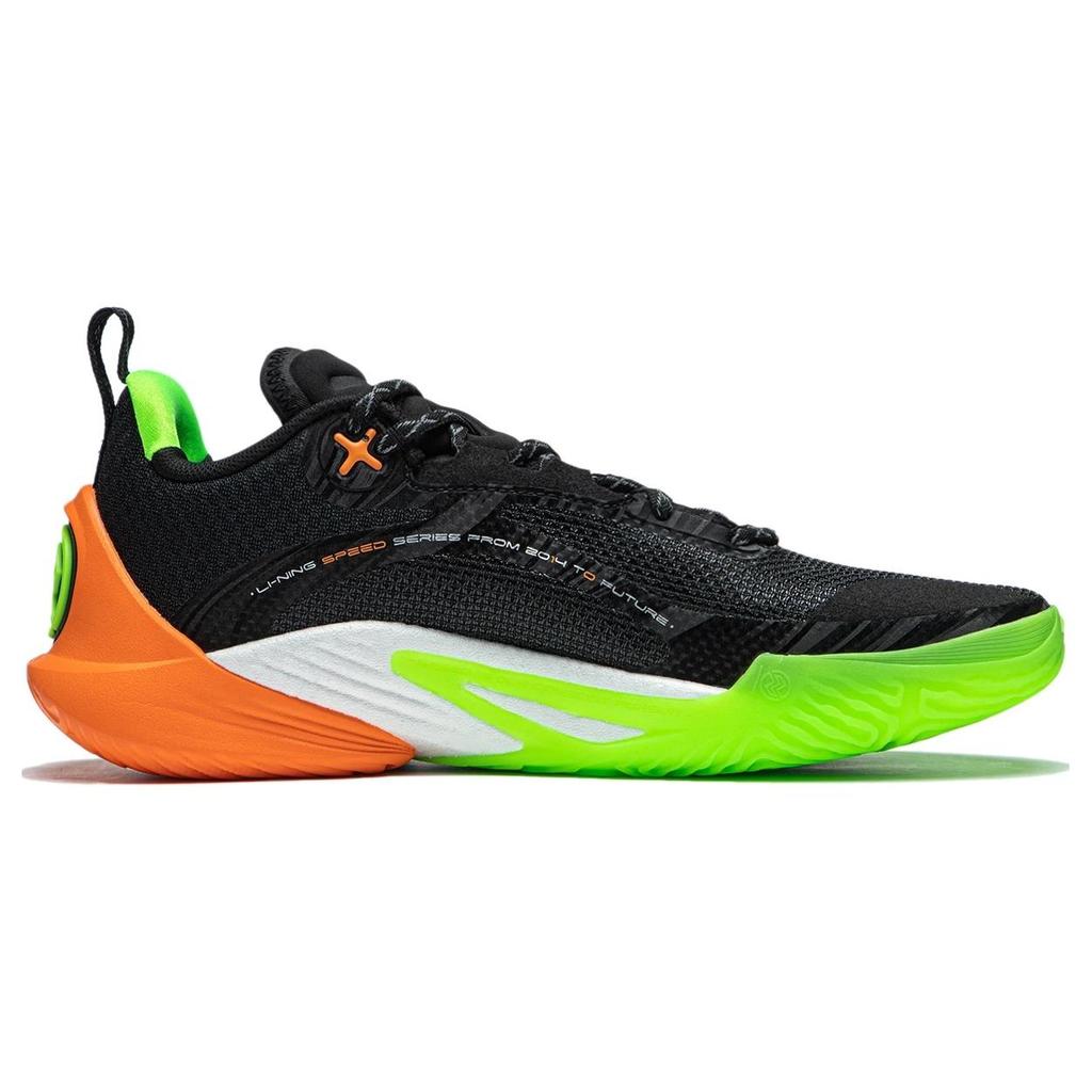 New LINING Speed 10 Basketball Shoes Men Low Top Black Green Orange ABAT085-2