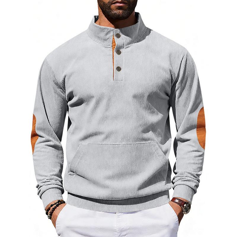 Mens Gray Corduroy Quarter Zip Elbow Patch Long Sleeve Sweatshirt S