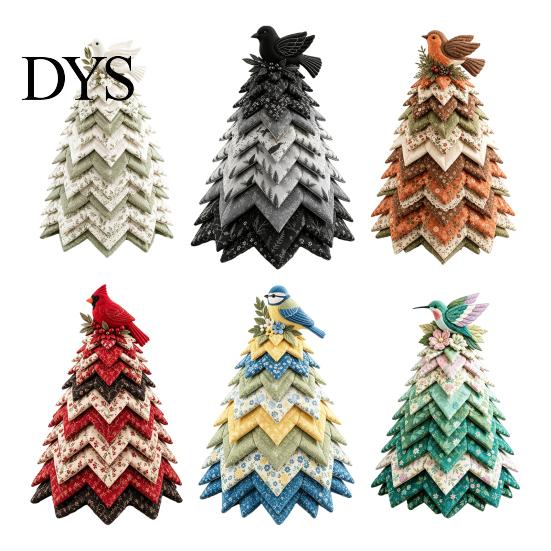 Festive Bird Theme Patchwork Christmas Tree Kit, DIY Quilted Fabric Craft Unique Gift for Crafters Floral Handmade Centerpiece Holiday Home