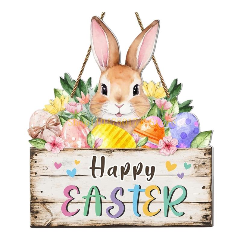 Convenient Wooden Rabbit Hanging Ornament Easy to Place for Easter Decoration top sale