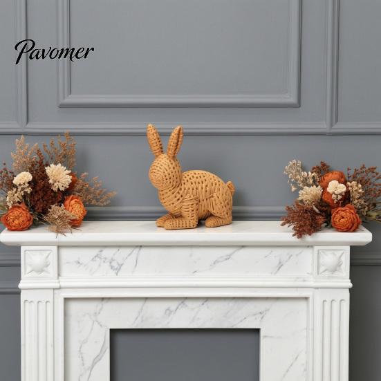 Holiday Gift for Home 3D Printed Wicker‑Look Bunny Figurine, Rattan Texture Rabbit Statue, Easter Decor Weather Resistant Decorative Ornament Indoor