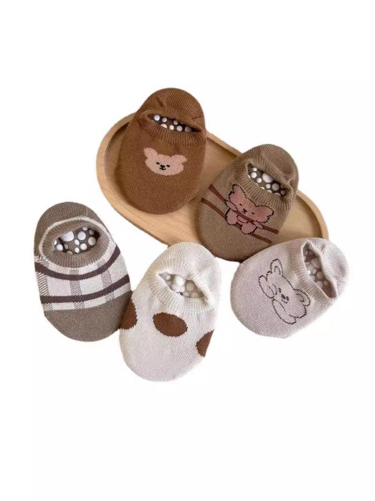 Baby Non Slip Walking Socks 5pc Set Soft Breathable Cotton Material Toddler Grip Socks with Anti Skid Soles for Early Walking Support