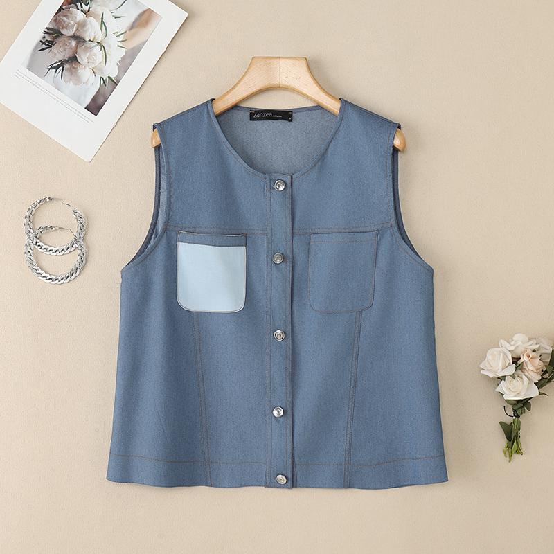 ZANZEA Women Casual Round Neck Loose Sleeveless Tank Tops