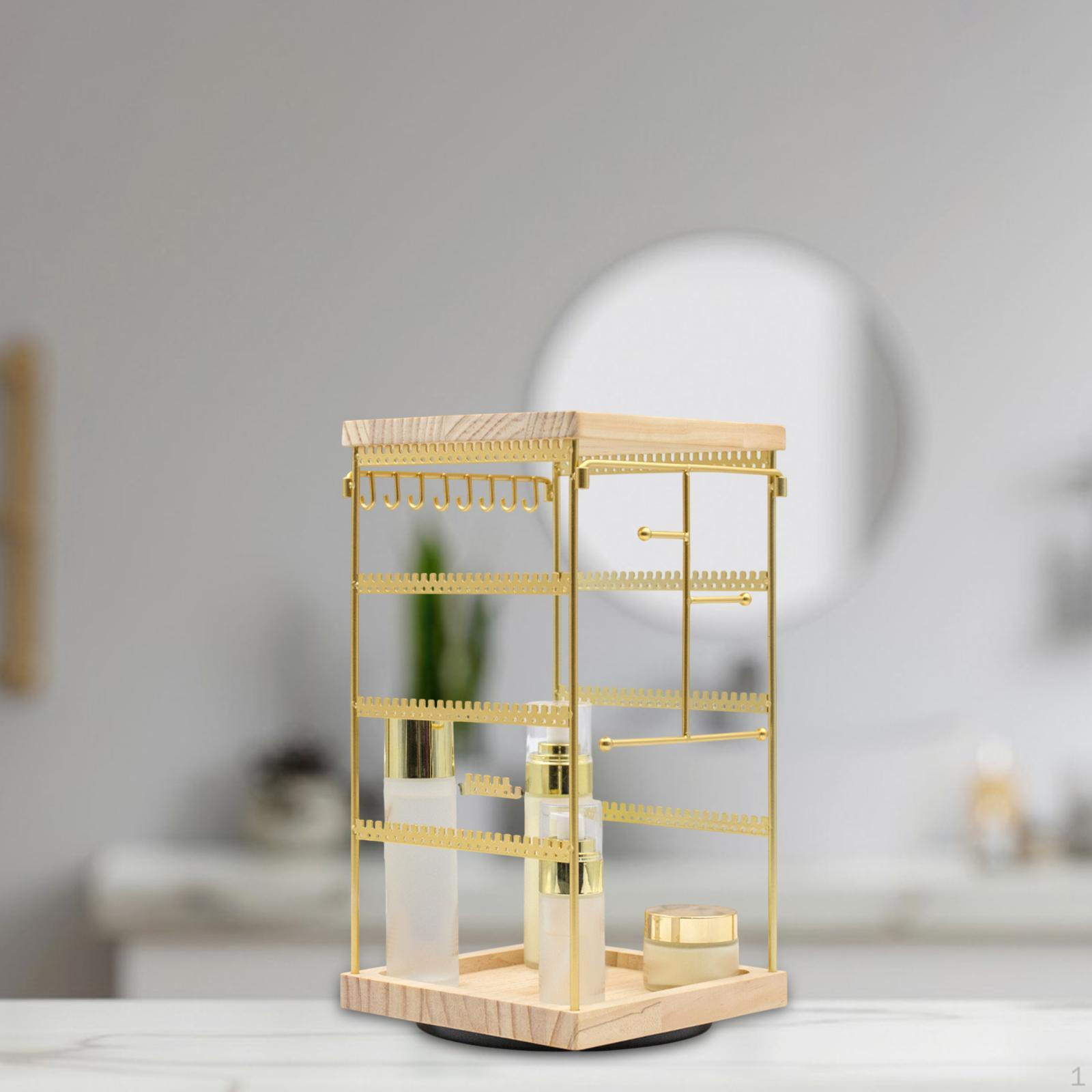 

Вращающийся органайзер для ювелирных изделий, держатель для сережек, многофункциональная косметическая подставка золотой