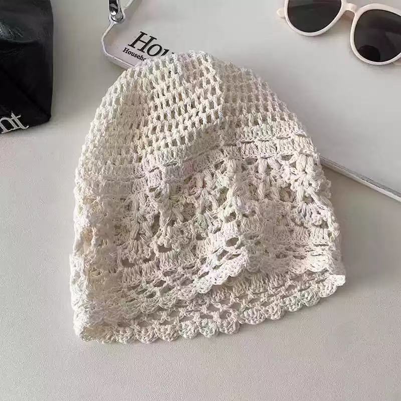 New Versatile Hat Hollow Cold Hat Hand Woven Head Hat Women Spring Thin Stacked Hat Pullover Hat