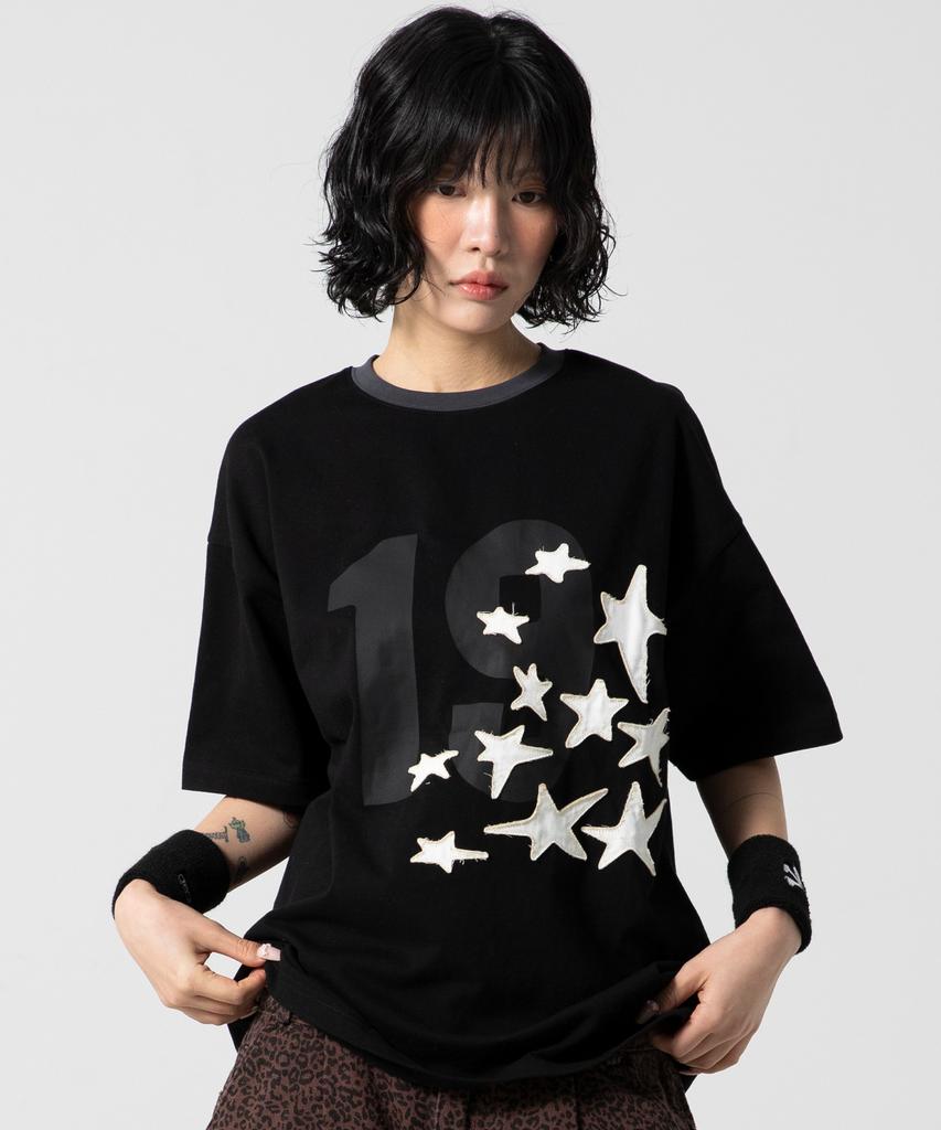 GLACK Gt124 Numbering Star Applique T-Shirt (Black)