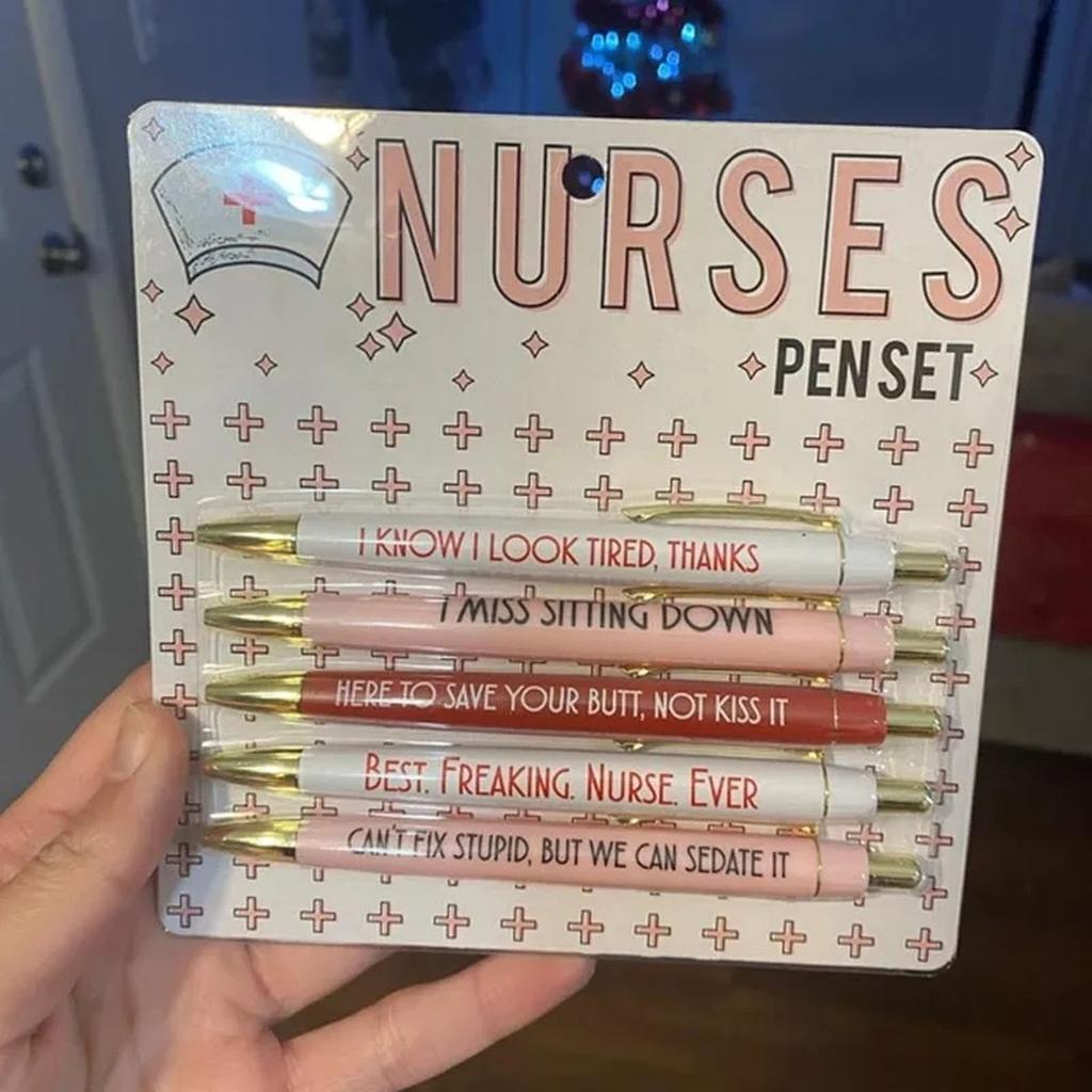 5 Pieces Nurse Pens Work Funny Black Ink Ballpoint Nursing Pens for Nurse Doctor Teachers Students Women Men Gifts