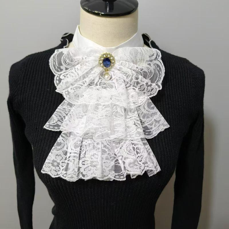 Lace Court Lapel Vintage Fake Collar Ruff Tulle Scarf Cosplay Accessory Dress Layered Ruffled Detachable Mesh Collar Shawl