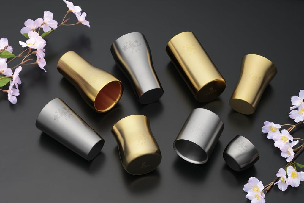 Gold Luxury Cherry Blossom Design 18-8 Stainless Steel Gold Plated Tumbler (Small) SK-002