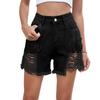 Damen Modische Sexy Einfarbig Gewaschene Denim Fransen Shorts