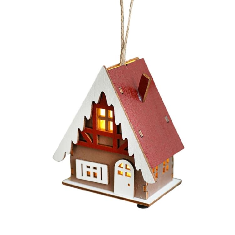 Wood Christmas Cabin with Light Elegant Christmas Village Wood Houses with Soft Lighting Indoor Decors Gift