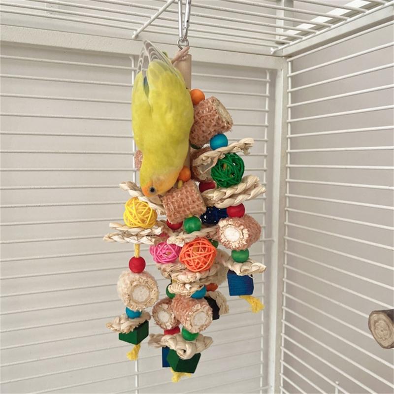 Bird Toy Parrots Chewing Toy Birdcage Block Tearing BiteToy Small Medium Birds Cage Wooden Puzzle for Lovebirds Conures
