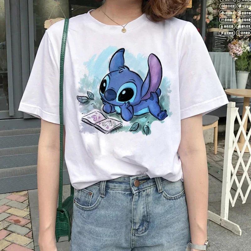 Funny Kawaii Shirt Disney Lilo Stitch Cartoon T Shirt Stitch Cute Manga T-shirt Y2k Graphic Tshirt Top Tee Clothes