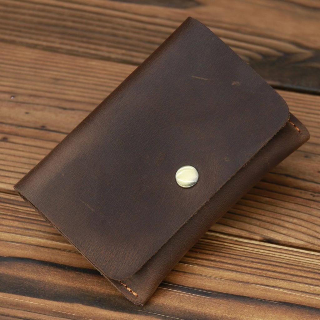 Retro Crazy Horse Leather Mens Simplicity Slim Wallet Cowhide Credit Card Holder Handmade Thin Boys Moneybag