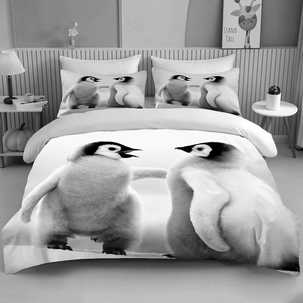 Niedliche Pinguin Bettwäsche 3-teiliges Set King Size Doppelbett Bettwäscheset Mikrofaser oder Polyester Bettbezugset Kinderzimmer Bettset