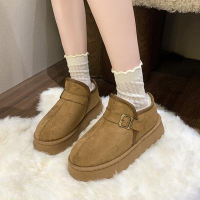 Plush Platform Snow Boots Women Winter Keep Warm Fur Cotton Shoes Woman Faux Suede Slip-On Ankle Botas Padded Shoes Botas Altas