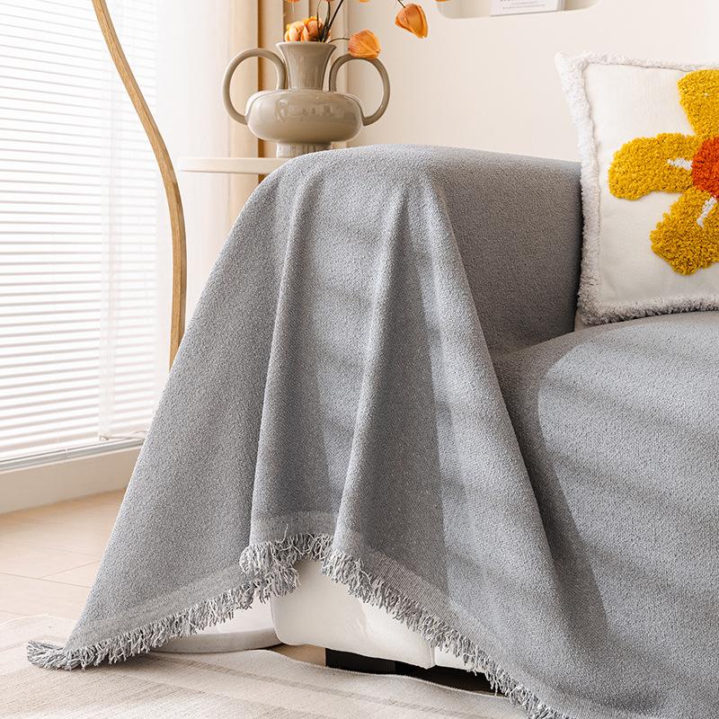 Anti-Scratching Chenille Sofa Towel Modern Minimalist Full Covered Non-Slip Cloth Four Seasons Universal Pure Color Cover Cover