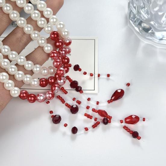 Gothic Necklace Blood Drop Charms Necklace Faux Pearl 3 Layer Chocker Necklace with Beaded Tassel for Halloween Horror Themed Parties Role-Playing
