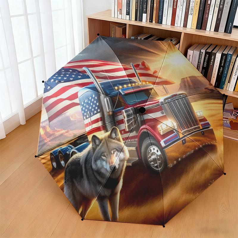 1pc American flag patriotic pet Umbrella Portable Folding Umbrella Iron Frame Hole Bone Structure Outdoor Home Umbrella