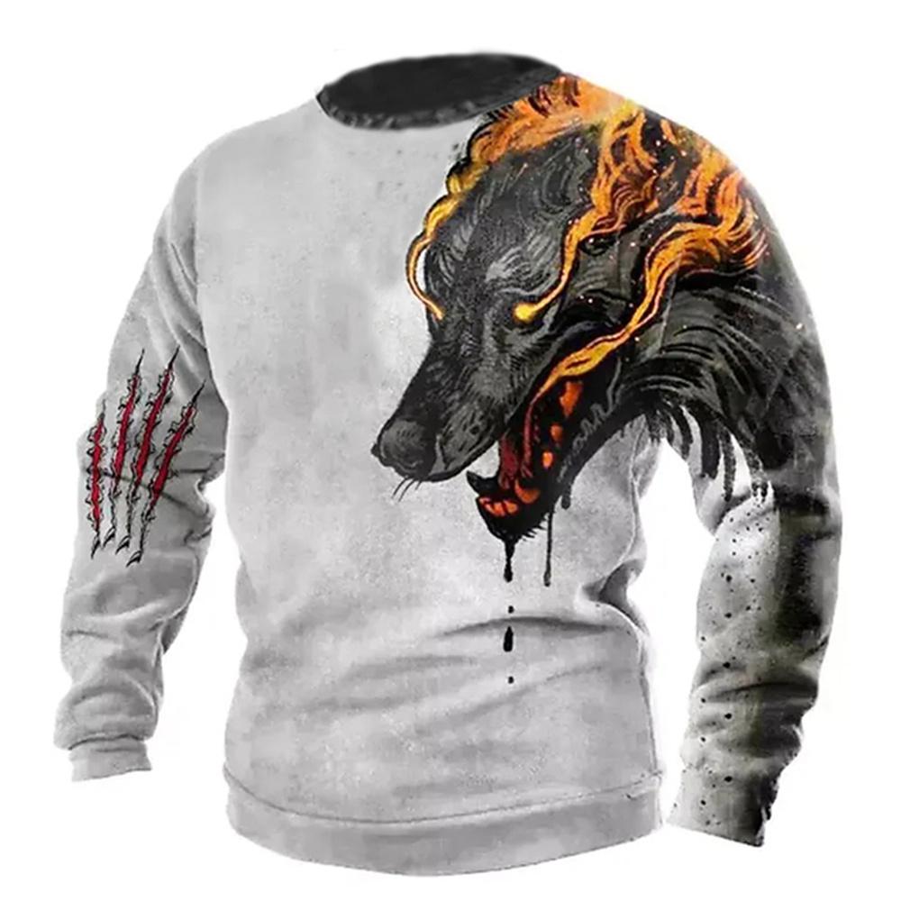 Retro T -shirt erkek uzun kollu 3D aslan baskı 2022 Erkek büyük boy giysiler o Yaka gündelik T -shirt erkek T -shirt sokak kumaşı