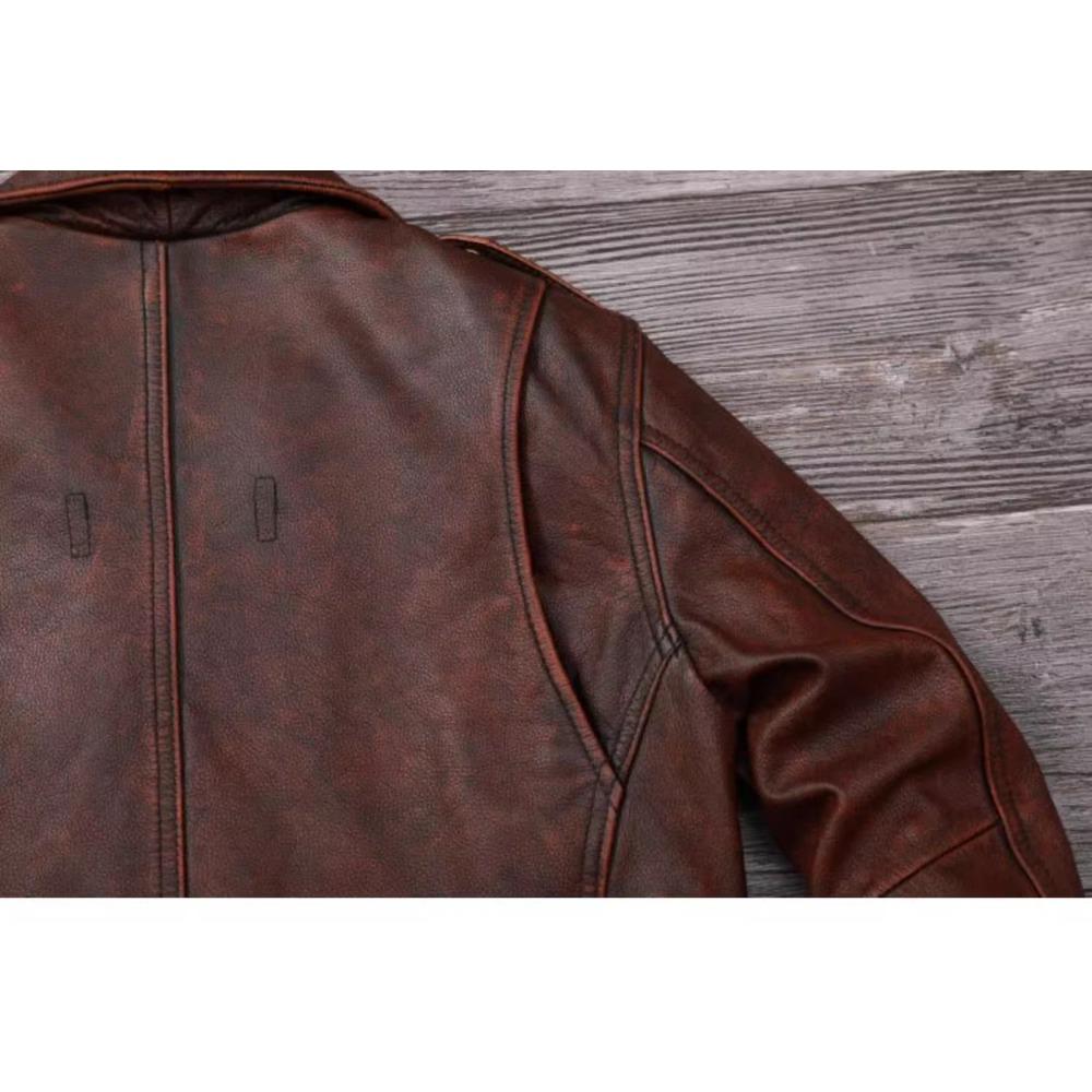 Chinese Size Vintage Red Brown Men Leather Jacket M65 Hunting Flight Jacket Genuine Cowhide Coat Autumn