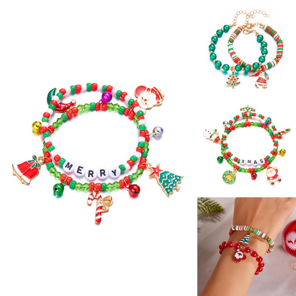 Christmas Bracelet Set With Soft Clay Beads And Holiday Charms For Women Gift Giving