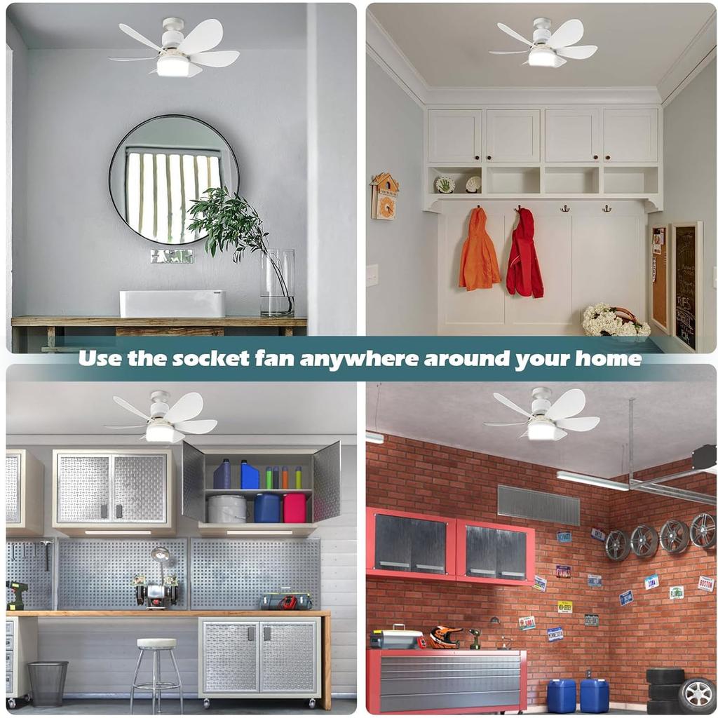 ZK30 Ceiling Fan Light Remote Control E26/E27 Base Dimmable Ceiling Fan with Light for Garage Bathroom Bedroom Kitchen