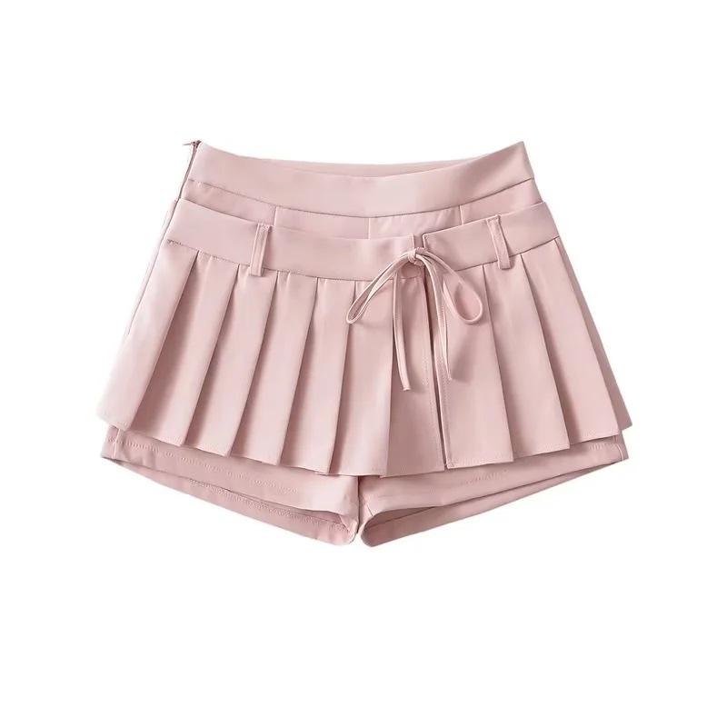

Летние сексуальные плиссированные юбки-брюки с высокой талией для девушек - европейский и американский стиль Small розовый