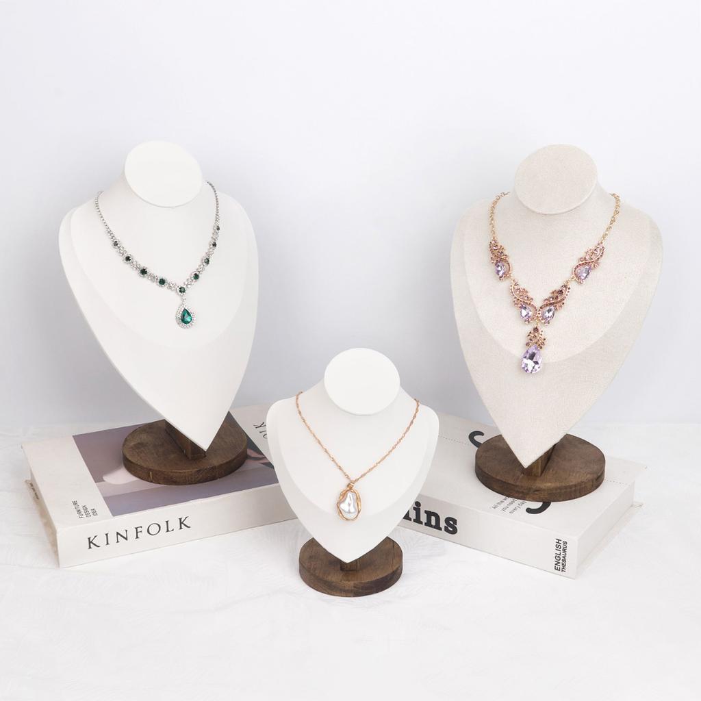 Walnut Color PU/Velvet Portrait Necklace Display Jewelry Display Stand Jewelry Mannequin Bust Necklace Pendant Window Display