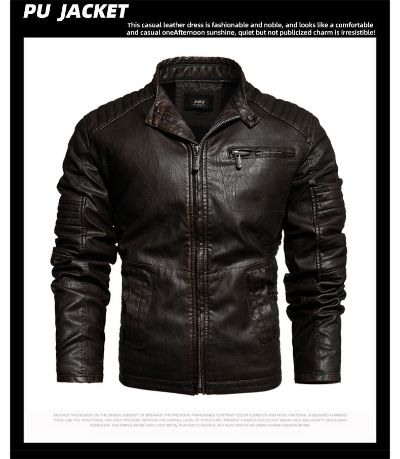 Jachetă de motociclist pentru bărbați, de iarnă, din piele PU, cu guler înalt, croială slim fit - Stil European & American
