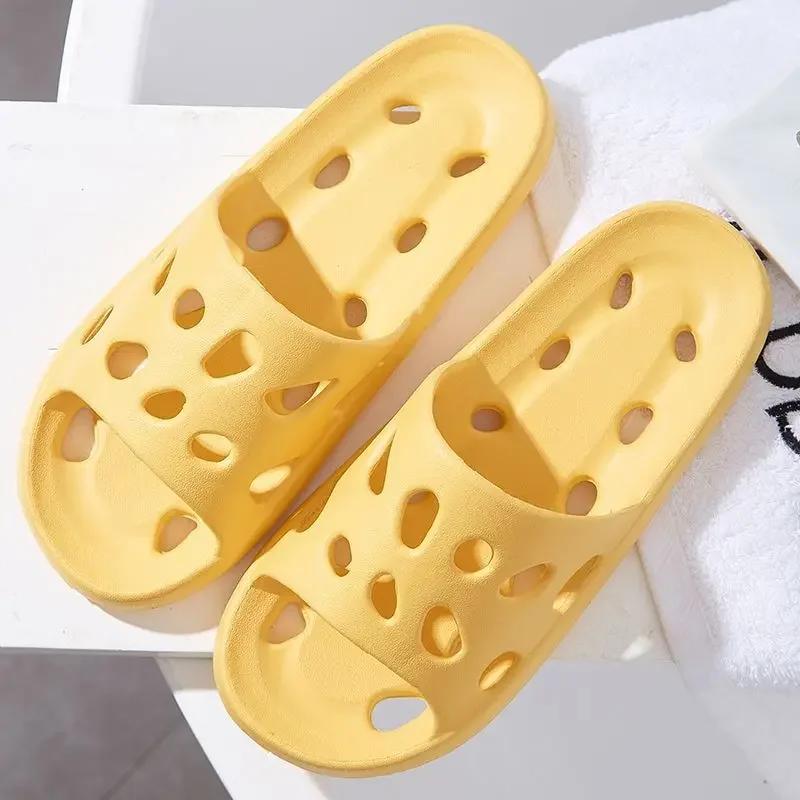 Bathroom Slippers Women Leaking Sandals Cheese Slides Summer Eva Shoes For Men Soft Anti-Slip Flip Flops Couples Indoor Slipper