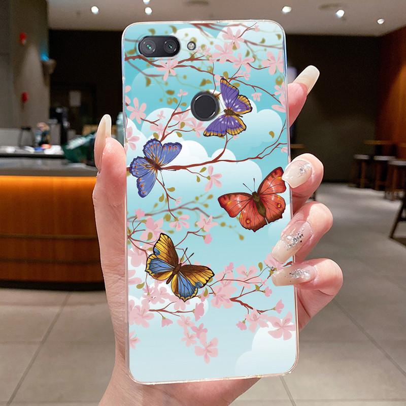 Phone Case For Xiaomi Mi 8 Lite Butterfly Bow Protective Casing Transparent Funda Shockproof Capa Shell Soft Silicone TPU Cover