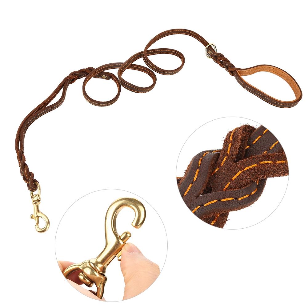 Durable Leather Dog Training Leash Double Hooks Strap for Large Medium Small Dogs