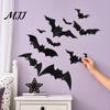 Three-dimensional Halloween Decor 12Pcs Bats Wall Decals, 3D Bat Stickers for Home Decor, Folded Paper Decoration 4 Size Waterproof Black Spooky