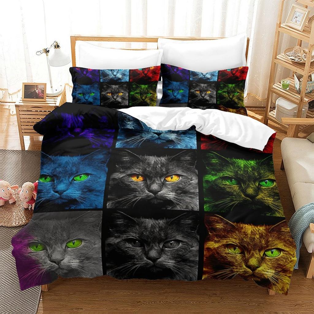 Colorful Cat 3D Digital Printing Polyester Quilt Cover Two Or Three Pieces Can Be