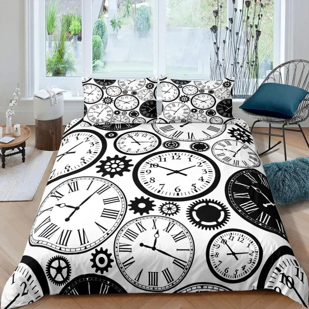 Ndustrial Gear Duvet Cover Set Queen Size Steampunk Style Locks Comforter Cover Boys Men Mechanical Device Polyester Bedding Set