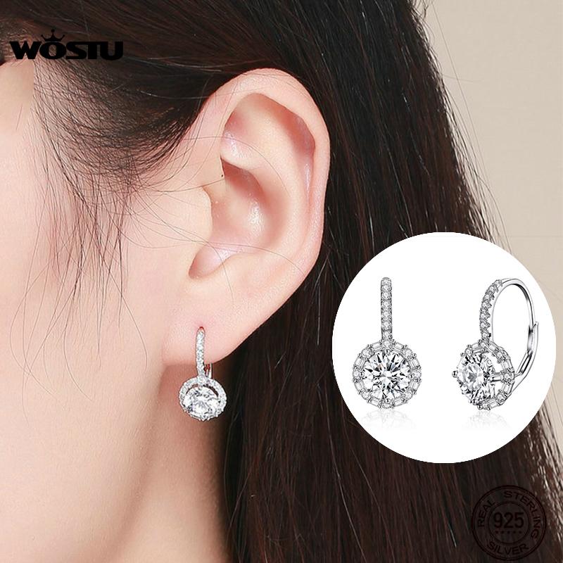 WOSTU Luxury Hoop Silver Earrings 925 Sterling Silver Cubic Zircon Fashion Modern Women's Earrings Jewelry Wedding Gift CQE508