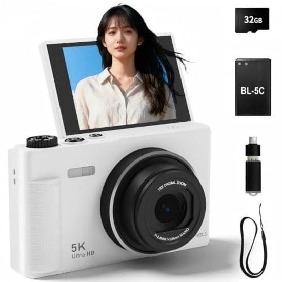 Digital camera 5K 75 million pixels 180-degree rotatable screen 2.8-inch 18x zoom autofocus comes 32GB high-speed Micro SD card close-up shooting VLOG