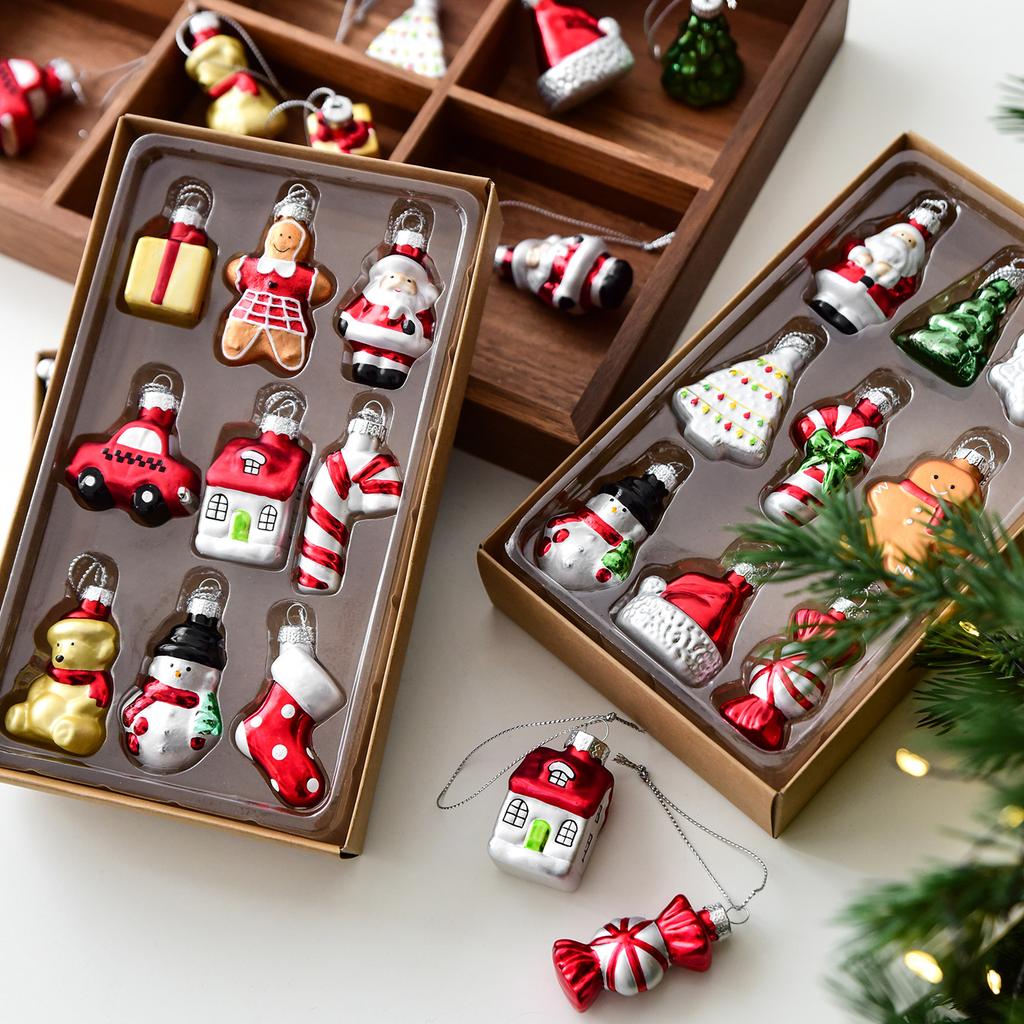 6/9PC set Christmas Glass Pendant Santa Claus Decorati Atmosphere for Xmas Tree Pendants DIY Home DecorArrangement Gift Box 2026