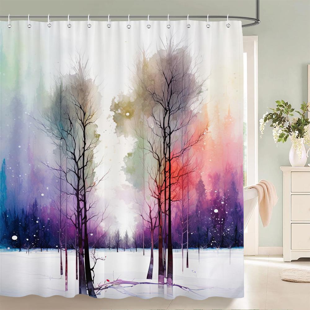 

3D Акварельное Дерево Занавеска для Душа Растение Цветочный Узор Принтованная Ткань Водонепроницаемый Полиэстер Декор для Ванной Комнаты С Крючками W90xH180cm