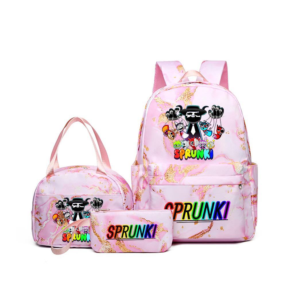 New Printed Rhythm Box Student School Bag Three-piece Casual Sprunki Backpack Crossbody Bag Pencil Bag D