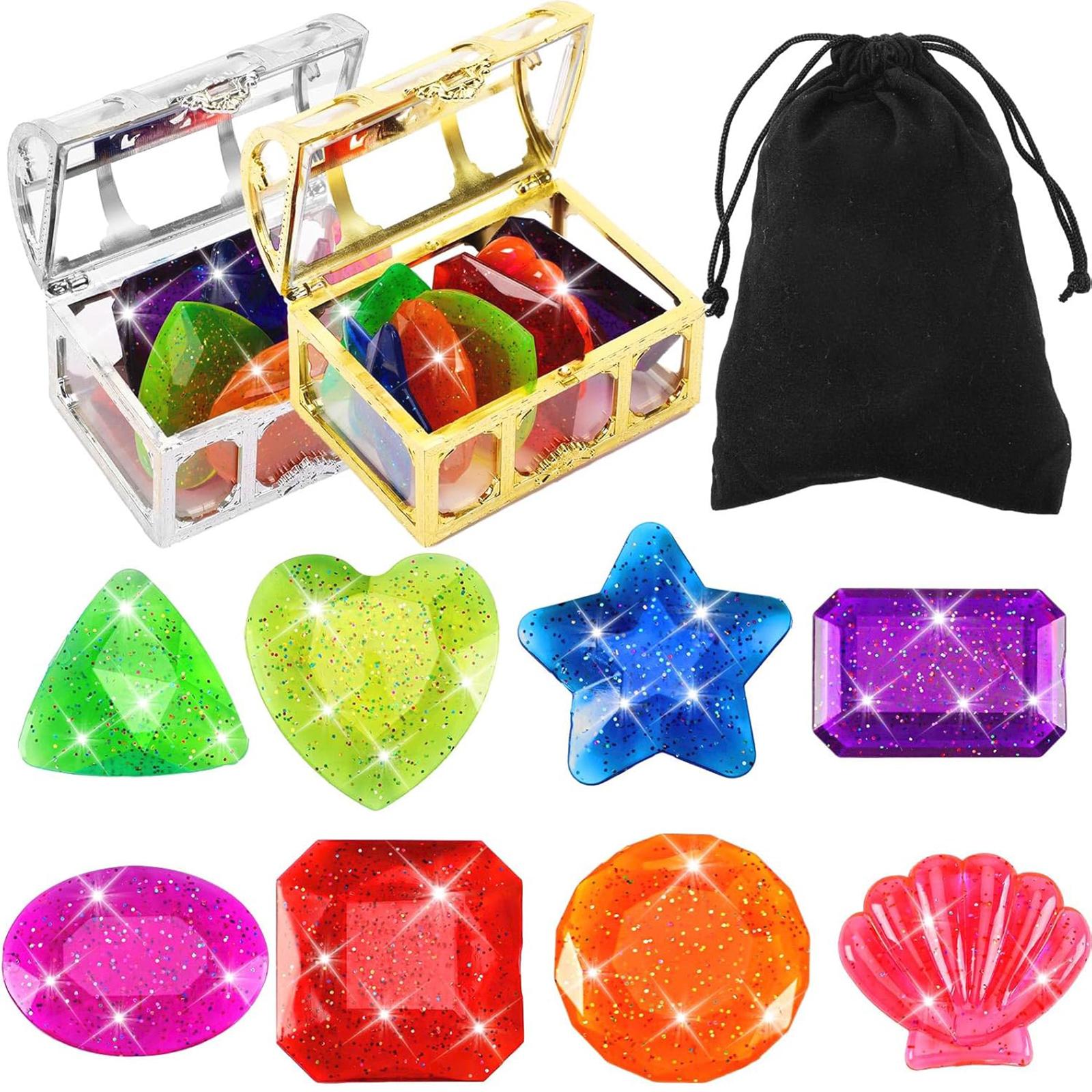 

Children s Diving Treasure Hunt Toy Set Includes Assorted Gemstone Shapes with Storage Chests and Carrying Pouch for Outdoor Water Play One Size